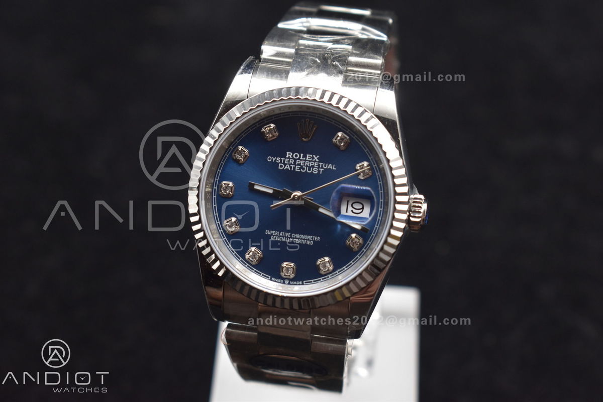 DateJust 36 DIWF 1:1 Best Edition 904L Steel Blue Diamonds Dial on Oyster Bracelet SA3235
